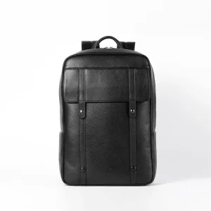 Fashion Sport Business Travel Men’s Genuine Leather Laptop Backpack RFID Protection Zipper Polyester Lining Large Capacity
