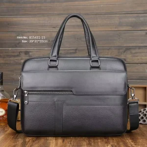 Fashion Style Cowhide Cow Leather Black Laptop Pebble Leather Briefcase Shoulder Bag Brief Case For Business Man