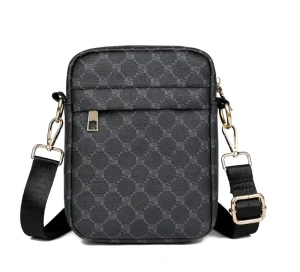 Fashion Trend Office Business One Shoulder Sling PU Geometric Pattern Waterproof Backpack Men’s Crossbody Bag Daily Commute