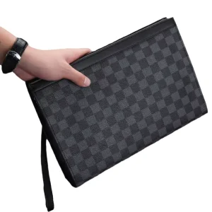 Fashion Trending Hot Men Wallet Checkered Pattern Wristlet Purse Large Capacity Card Holder for Daily Use and Business Events