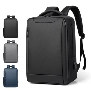Fashion Unisex Oxford Bookbag with USB Charging Port Zipper Closure Business Laptop Backpack