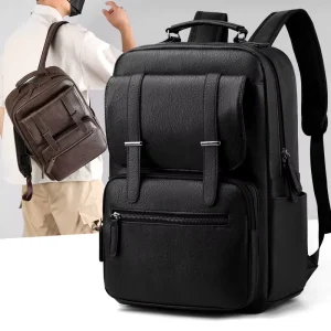 Fashion Unisex PU Leather Waterproof Business Minimalist Backpack Computer Bag Travel Large Capacity Commuting Bag