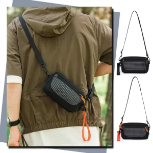 Fashion Unisex Shoulder Bag With Zipper Closure and Nylon Casual Lightweight Crossbody Bag Vintage Square Design Small Phone Bag