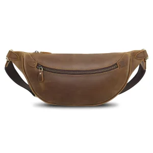Fashion Vintage Genuine Leather Brown Sling Bags Men’s Messenger Bags Cowhide Crossbody Chest Bags