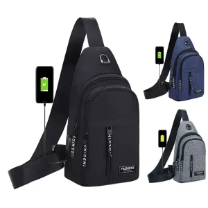 Fashion Waterproof Outdoor Men’s Minimalist Chest Bags 3 Zippers USB Custom Sling Bag with Logo