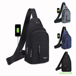 Fashion Waterproof Outdoor Men’s Minimalist Chest Bags 3 Zippers USB Custom Sling Bag with Logo