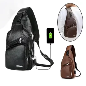 Fashion Waterproof PU Leather Anti-theft USB Zipper All Seasons Outdoor Men’s Minimalist Chest Bags Custom Sling Bag Logo
