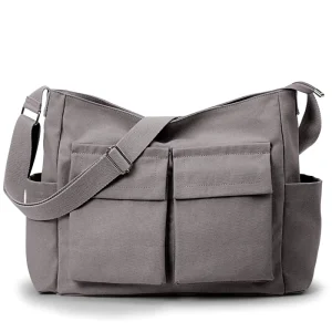 Fashionable Canvas Hobo Tote Bag with Zipper Closure and Polyester Lining Multiple Pockets for Women and Men