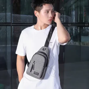 Fashionable Casual Crossbody Bag Men’s Business Chest Bag with Headphone Hole