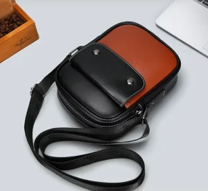 Fashionable Custom Logo Waterproof Zipper Small Square Color Block PU Leather Casual Men’s Luxury Pu Shoulder Bag