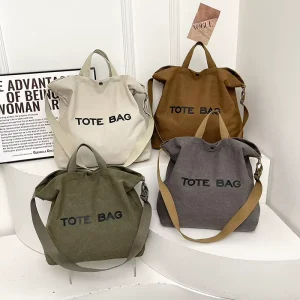 Fashionable Custom Thickened Cotton Canvas Tote Bag for Men Women Unisex Casual Eco Friendly Durable Portable Letter Decoration