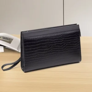 Fashionable Genuine Cowhide Zipper Closure Men’s Handbags with Polyester Lining