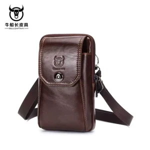 Fashionable Hook Bag Belt Bag Leather Men’s Casual Small Waist Bag Suitable for 6.4 Inch Mobile Phone