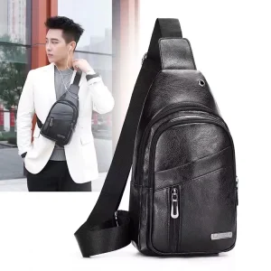 Fashionable Lightweight PU Chest Bag Grey Outdoor Sports Single Shoulder Sling with Zipper Closure Customizable Logo