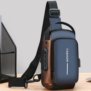 Fashionable Men’s Chest Bag with USB Port and Anti Theft Lock Zipper Closure Suitable for Outdoor and Daily Use