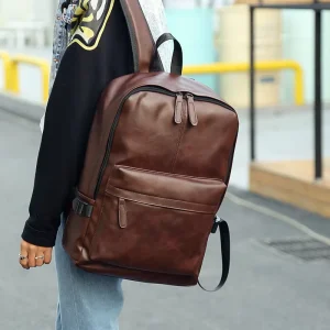 Fashionable Men’s Large Capacity PU Leather Backpack Men’s Outdoor Men’s Bag Men’s Business Travel Backpack