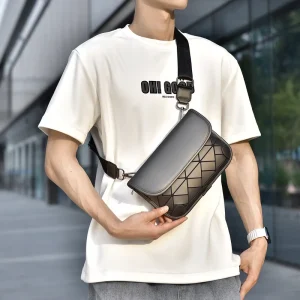 Fashionable Men’s PU Crossbody Shoulder Chest Bag Zipper Casual Street Style Versatile High End Waterproof Daily