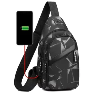Fashionable Men’s Single Zipper Shoulder Chest Crossbody Sling Bag with USB Decoration for Sports and Leisure Outdoor Use