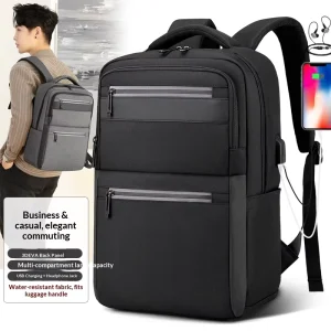 Fashionable Reflective Denim Men’s Backpack New Travel Bag Printed Logo Gift USB Business Laptop Bag Zipper Closure Polyester