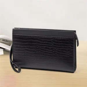Fashionable Top Grain Cowhide Clutch Bag Zipper Genuine Leather Handbags for Men