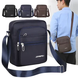 Fashionable Versatile Men’s Crossbody Bag Multifunctional Multi-layer Zipper Nylon Casual Solid Color Shoulder Bag All Seasons