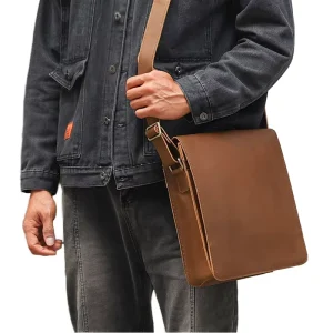 Fashionable Vintage Luxury Waterproof Genuine Leather Crossbody Bag Commuting Office Large Capacity Men’s Shoulder Bag