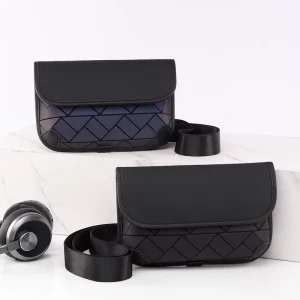 Fashionable Waterproof Men’s Nylon and PU Rhombus Pattern Laser Shoulder Sling Messenger Bag