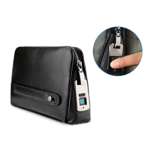 Fingerprint Lock Customization Businessmen Handbag Men Finger Print Bag Genuine Leather Smart Fingerprint System Clutch Bag