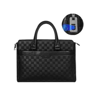 Fingerprint Lock Handmade Custom Logo Men’s Office Business Laptop Messenger Bag Large Capacity Laptop Briefcase Handbag Zipper