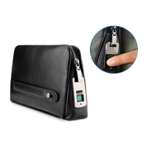 Fingerprint Lock Men Full Leather Hand Bag Male Long Money Wallets Messenger Bag Anti Theft Purses Men’s Fingerprint Bag