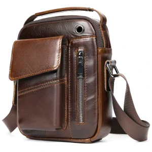 First Layer Genuine Leather Men’s Sling Messenger Bag Business Casual Large Capacity