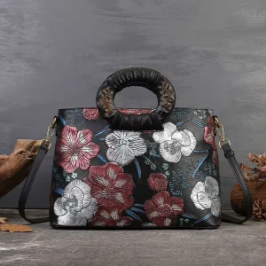 Flower Embossed Printing Retro Tote Bags Portable Mommy Bag Crossbody Women Ladies Handbag Female Tote Bag