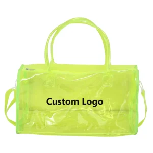 Fluorescent Green PVC Waterproof Gym Sport Bag Men Women Travel Tote Bags with Custom Printed Logo for Gym