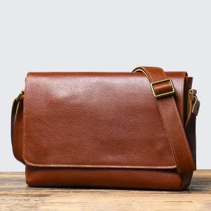 For Laptop Men Genuine Leather Crossbody Bag Sling Bag Vintage Leather Over Shoulder Bag
