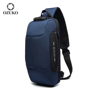 For Ozuko 9223 Men’s Multipurpose Chest Bag Waterproof Reflective Printing Logo Sling Backpack for Hiking Daily Use Crossbody