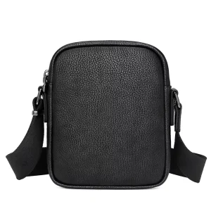 Full Grain Leather Men’s Crossbody Bag with Back Zipper Pocket for Mobile Phone Small Size Business Man Messenger Bag for Work