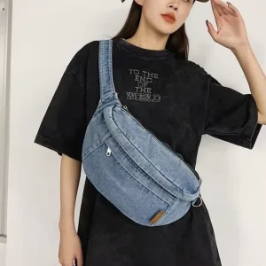 Furry Men’s Crossbody Fur Denim Chest Waist Bag Hong Kong Style Street Fashion