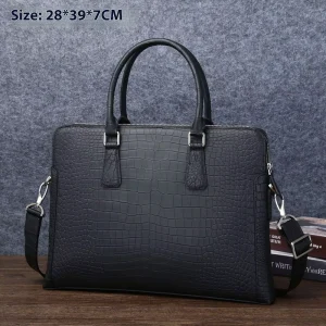 Genuine Cowhide Crocodile Belly Briefcase Men’s Dual Zippered Soft Bag Large Capacity Business Travel Shoulder Tote Laptop