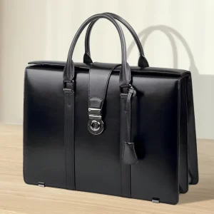 Genuine Cowhide Leather Large Capacity Men’s Business Briefcase Waterproof Hand Held Laptop Case Combination Locks Hard Bag
