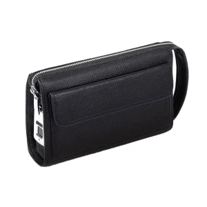 Genuine Cowhide Leather Men Clutch Bag Zipper Fashion Casual Anti Theft Portable Business Handbag with Polyester Lining