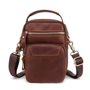 Genuine Cowhide Leather Men’s Sling Bag Crossbody Casual Vintage Waist Shoulder Pack Handbag Satchel Travel