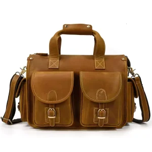Genuine Crazy Horse Leather Men’s Messenger Bag Waterproof Eco Friendly Durable Vintage Full Grain Leather Briefcase for