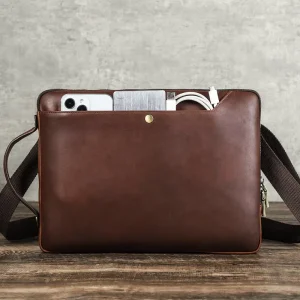 Genuine Leather 14 Inch Multifunctional Laptop Sleeve Case Shoulder Bag with Handle for Mac Book Pro