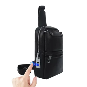 Genuine Leather Anti Theft Crossbody Chest Bag for Men Fingerprint Lock Cross Body Bag Waterproof Smart Chest Bag
