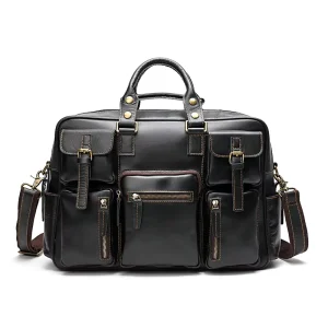 Genuine Leather Briefcase Head Layer Cowhide Men’s Shoulder Crossbody Handbag Large Capacity Travel Business Multi pocket Bag