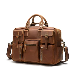 Genuine Leather Briefcase Head Layer Cowhide Men’s Shoulder Crossbody Handbag Large Capacity Travel Business Multi-pocket Bag