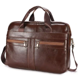 Genuine Leather Business Bags Cases Leather Portfolios Maletin Vintage Laptop Messenger Bag Leather Briefcase for Mens