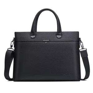 Genuine Leather Business Men Briefcase Fashion Simple Black Men’s Leather Tote Laptop Bag Supplier OEM
