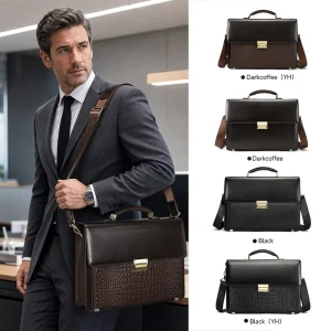 Genuine Leather Business Office Briefcase Top Handle Handbag 14 Inch Laptop Bags Leather Briefcase for Men