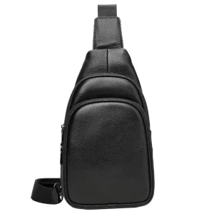 Genuine Leather Chest Bag Multi-Compartment Sling & Crossbody Bag with Zipper Closure Large Capacity for Men